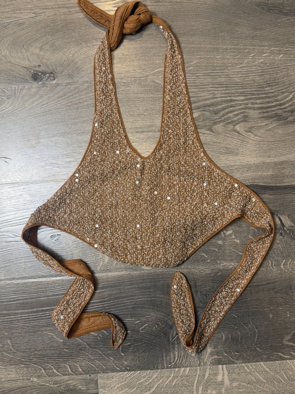 Superdown Brown Sequin Halter Crop Top
